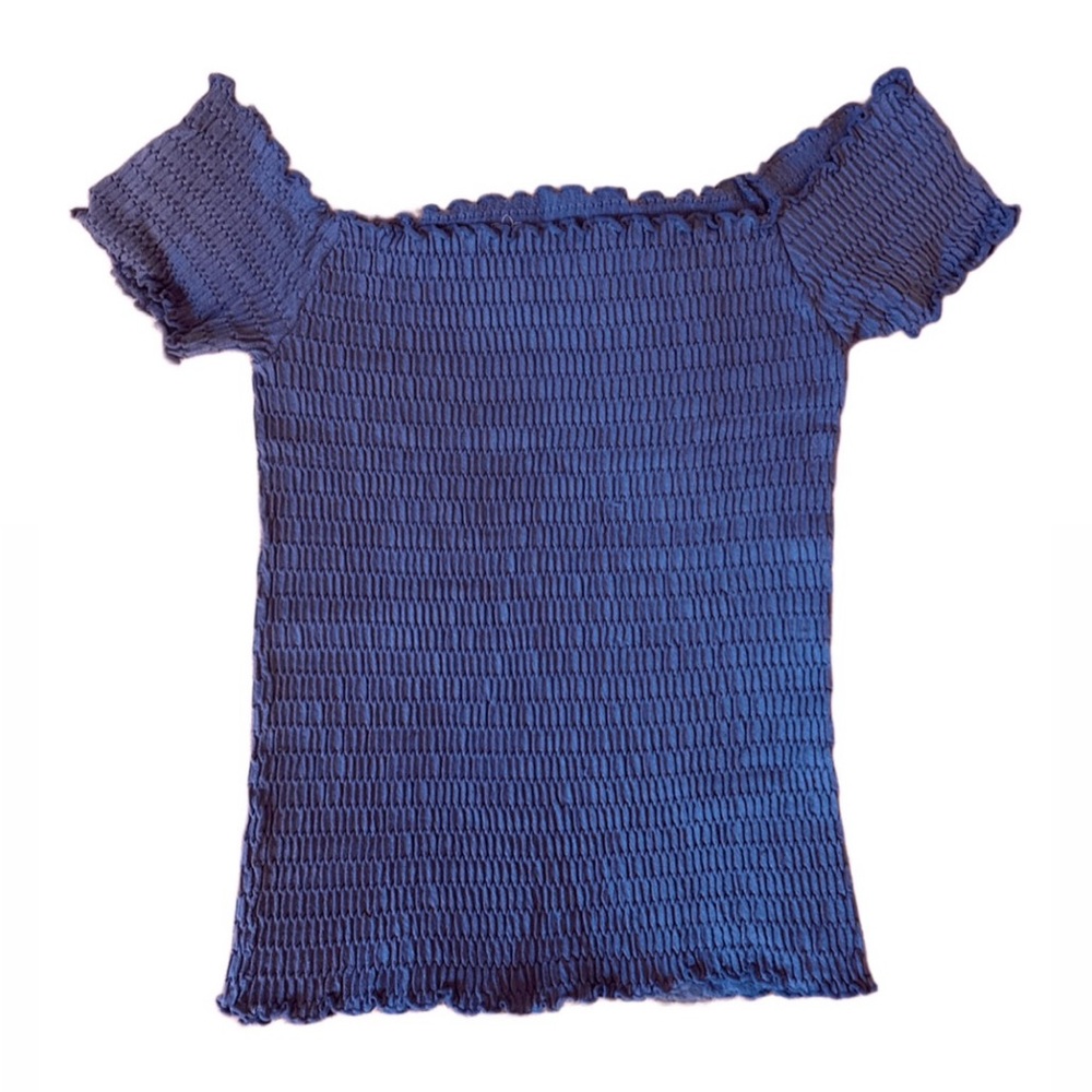 Aura Blue Off-Shoulder Smocked Blouse